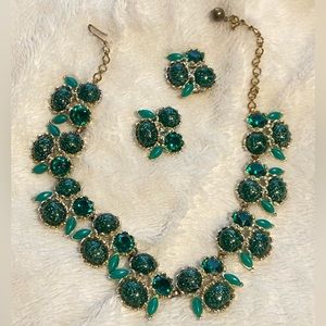 VTG Signed Charel Rhinestone Bakelite(?) Necklace Earring set